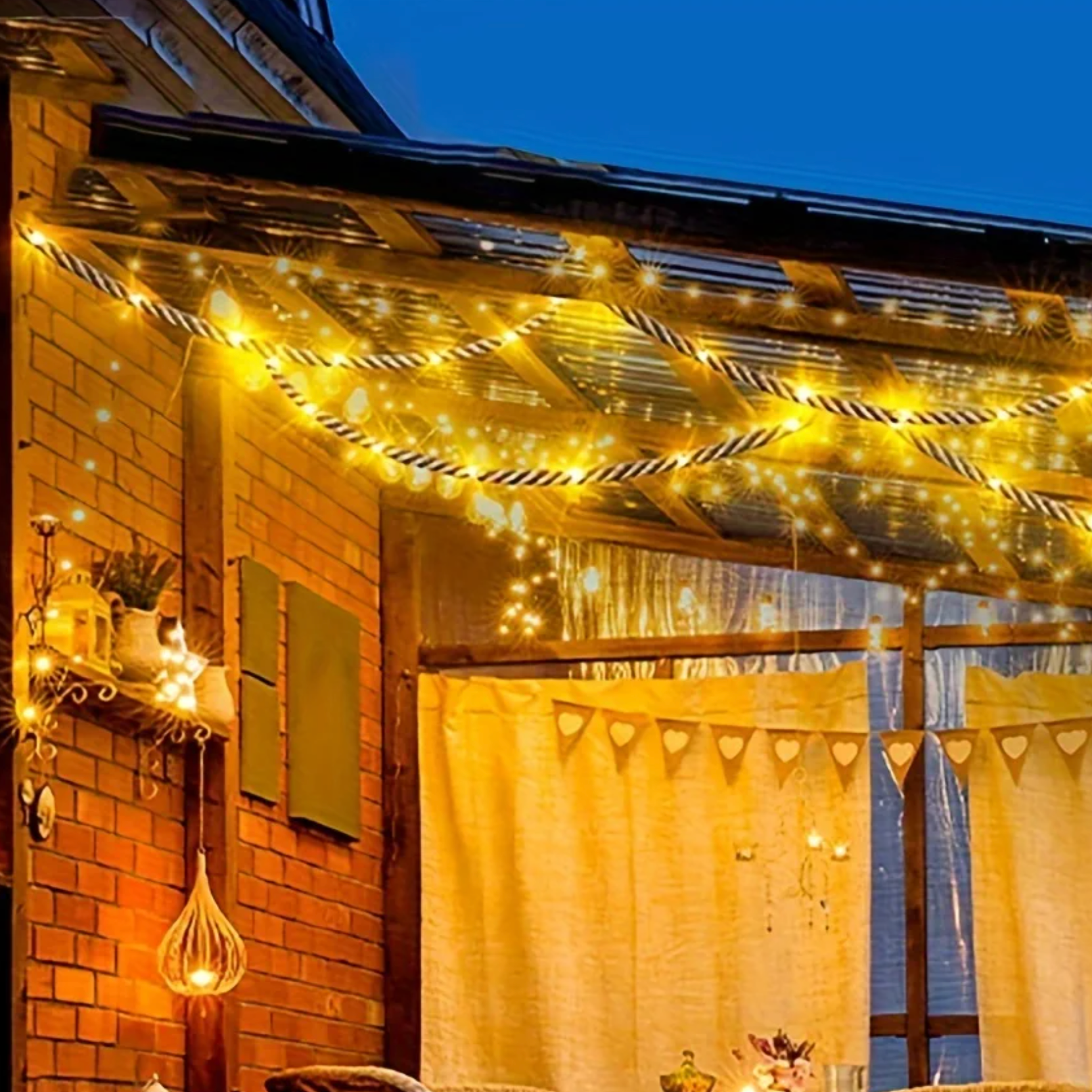 Outdoor Rope Light Hemp 16.4 ft Solar Powered 8 Colors Garden Patio Decoration | Thomler