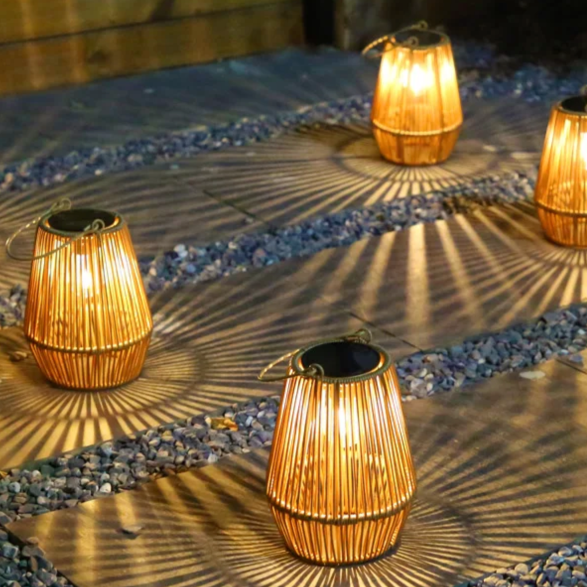 Outdoor Lantern Rattan 8 in Solar Powered Portable Waterproof Hanging Light | Thomler