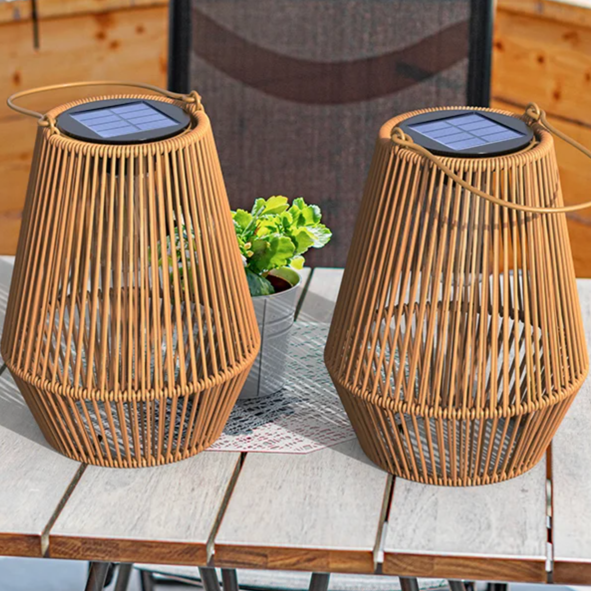 Outdoor Lantern Rattan 8 in Solar Powered Portable Waterproof Hanging Light | Thomler