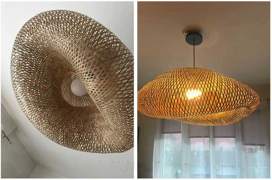 Pendant Light Bamboo 80.0 cm Natural Dining Room Living Space Japandi Hanging Ceiling Lamp Handwoven Open Weave E27 | Thomler