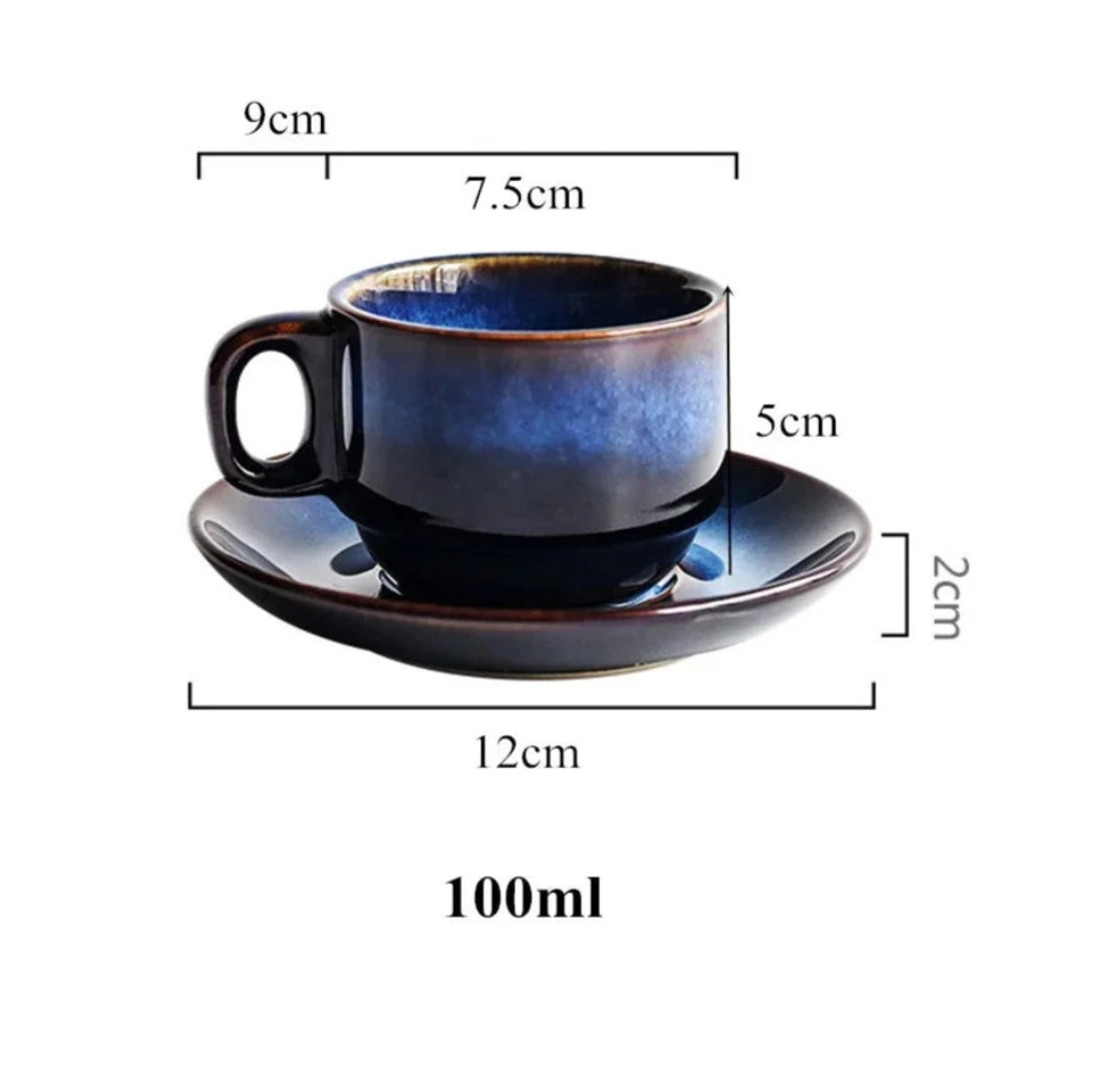 Ceramic Mug Set Bone China 12 oz Deep Blue For Tea Coffee Serving Coastal Kitchen Use | Thomler