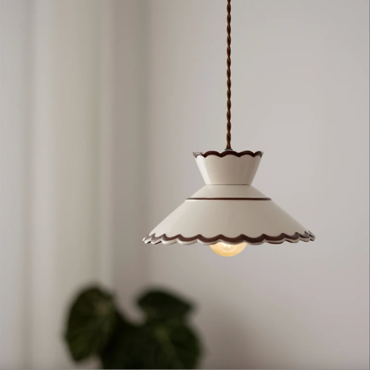 Ceramic Hanging Light Fixture with Unique Floral Designs for Kitchen, Dining Room, Cafe | Artisan Crafted Copper Hardware Pendant Lamp | Thomler