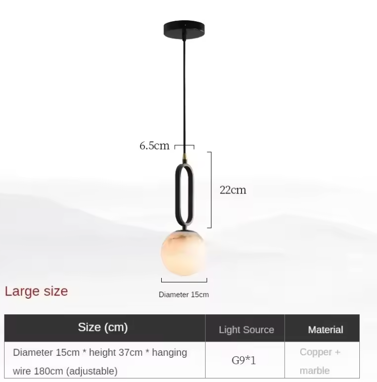 Stone Hanging Light Fixture Natural Marble Pendant with Copper Detail Black Gold for Kitchen Island Dining Room Bedroom Hotel Lobby Modern M | Thomler