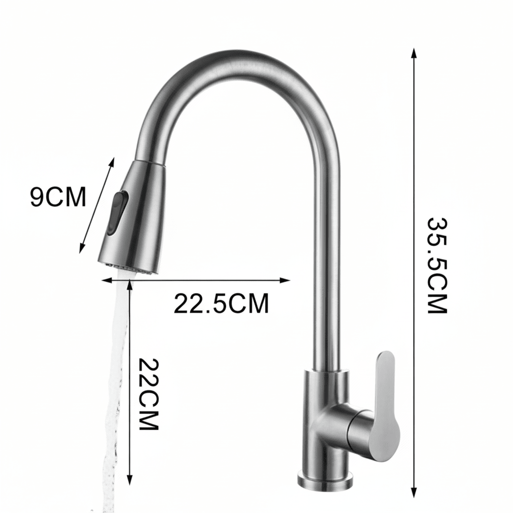 Single-Handle Pull-Down Kitchen Faucet with 360° Swivel Spout – Chrome, Brushed Nickel, Black & Gray Finish Options for Modern Sink | Thomler
