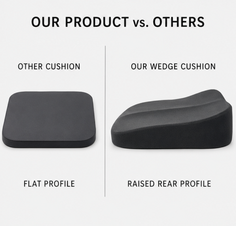 Wedge Car Seat Cushion with Memory Foam for Better Driving Visibility and Posture Support | Thomler