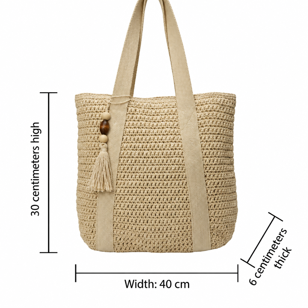 Handcrafted Natural Straw Shoulder Bag with Tassel – Roomy Beach Tote for Women, Lightweight Boho Handbag for Travel, Vacation & Daily | Thomler