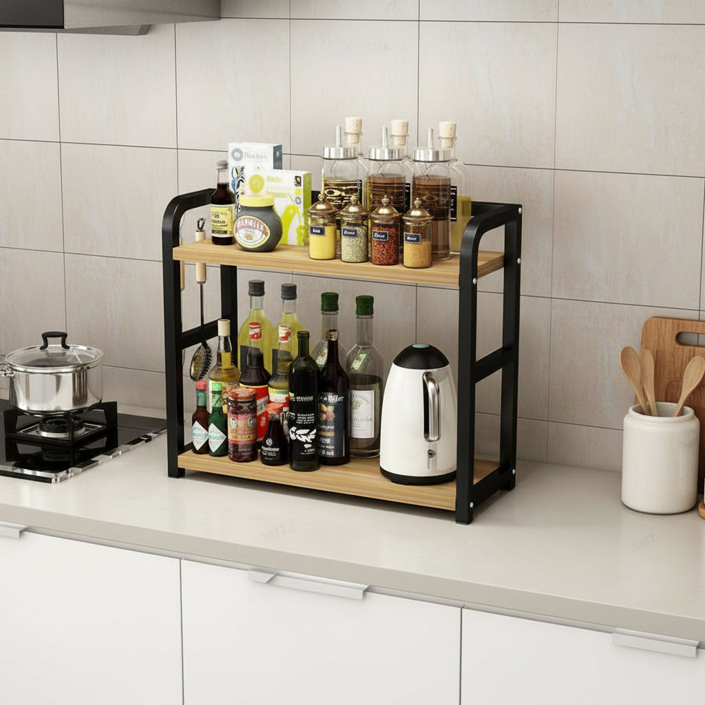 Metal Two-Shelf Counter Organizer for Coffee Bar Essentials and Daily Kitchen Items | Thomler
