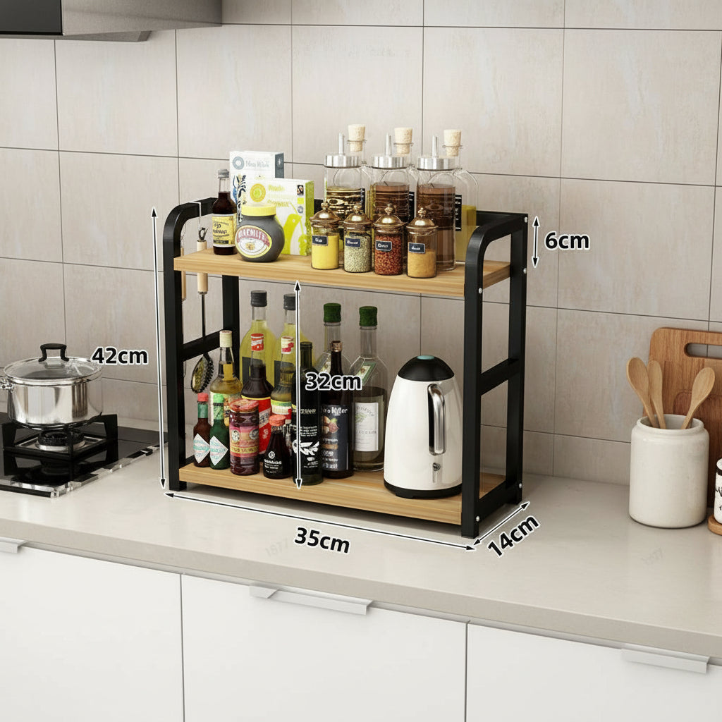 Metal Two-Shelf Counter Organizer for Coffee Bar Essentials and Daily Kitchen Items | Thomler
