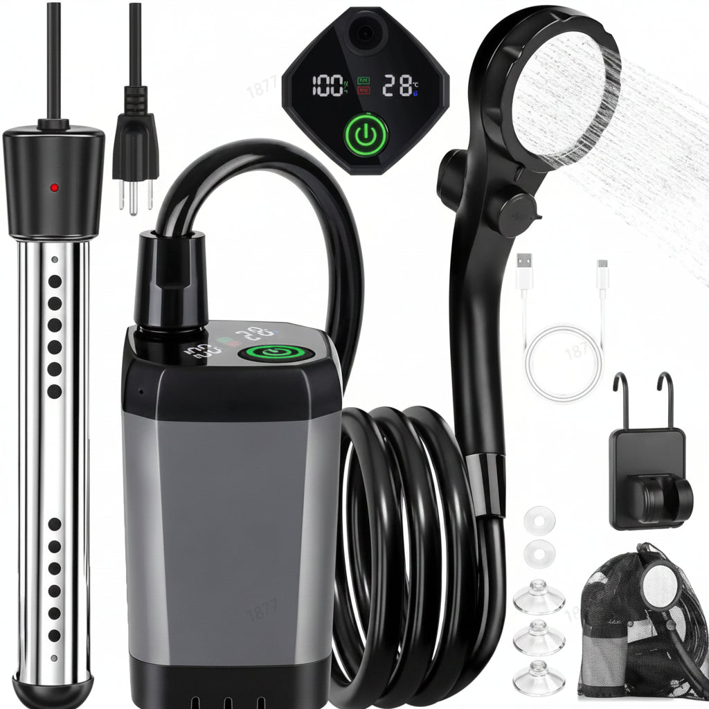 Rechargeable Camp Shower Pump with Digital Screen for RV & Outdoor Travel | Thomler