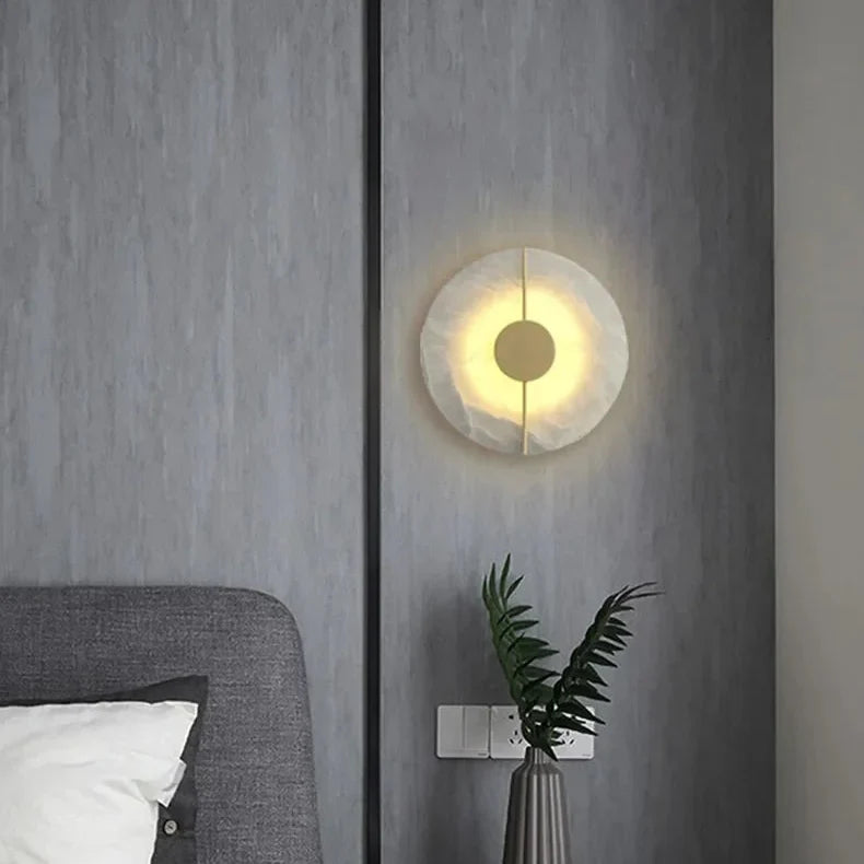 Circular Alabaster Stone Sconce with Built-In LED for Bedroom & Living Room | Thomler