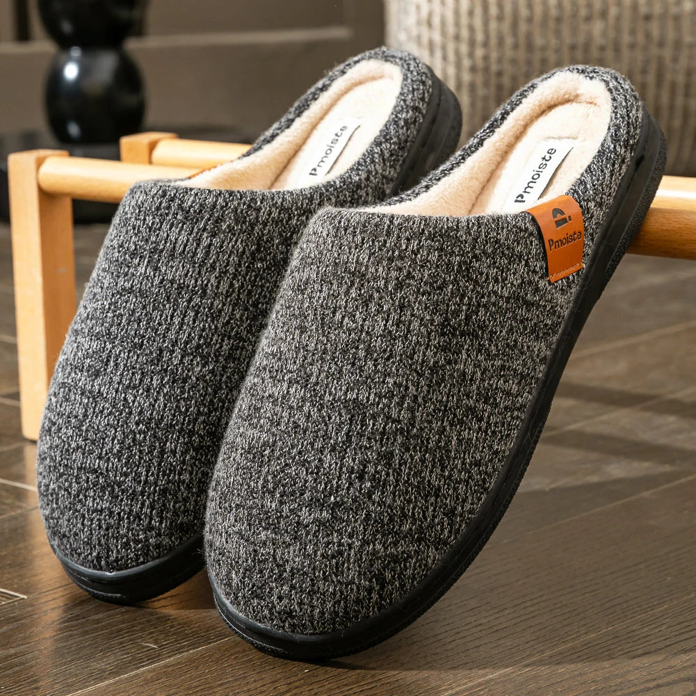Men's Memory Foam House Slippers with TPR Rubber Sole – Knit Indoor Shoes for Cold Weather Lounging | Thomler