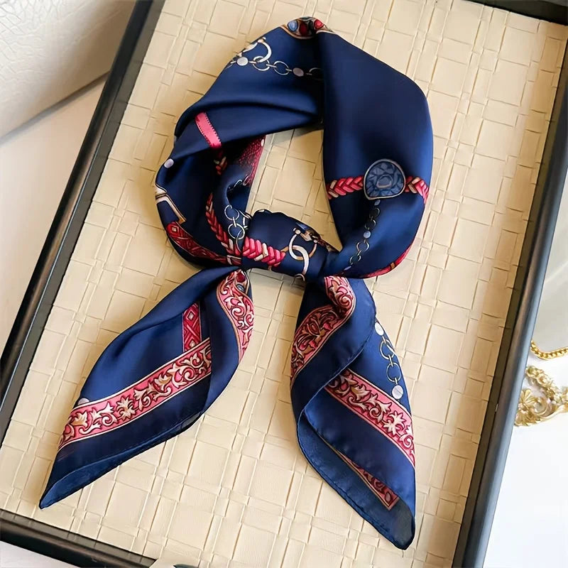 Printed Satin Square Neckerchief for Women 27.5×27.5 in Versatile Head Wrap Neck Tie Hair Ribbon Fashion Accessory | Thomler