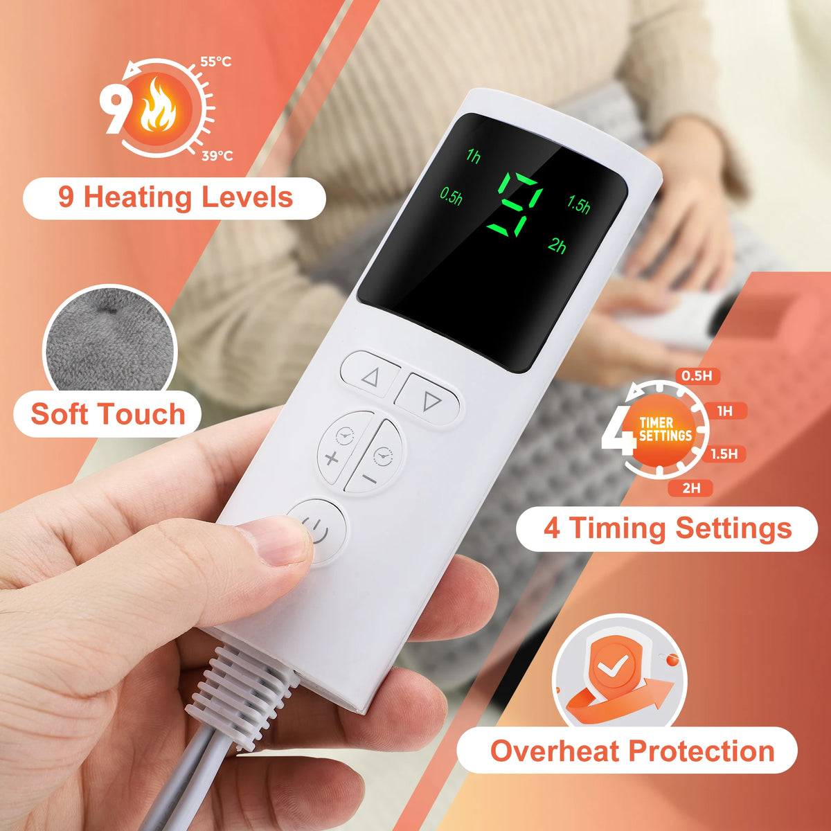 Micro-Plush Heated Body Wrap with Adjustable Timer & Temperature Control for Back, Waist & Legs | Thomler