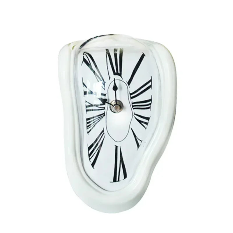 Desk Clock Aluminium Quartz 18.0 cm Silver Surreal Shelf Mantel Office Decorative Melting Roman Numeral Timepiece | Thomler