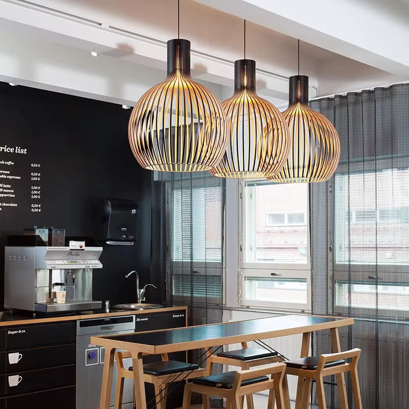 Wooden Sphere Pendant Light – Slat Design Hanging Fixture for Dining Room & Living Room | Thomler