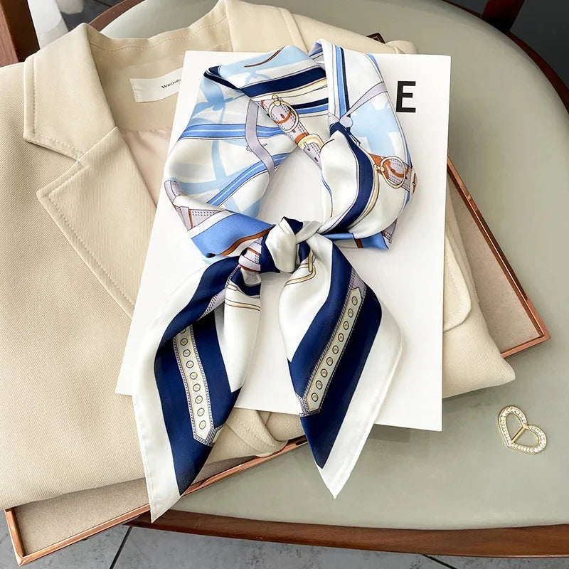 Printed Satin Square Neckerchief for Women 27.5×27.5 in Versatile Head Wrap Neck Tie Hair Ribbon Fashion Accessory | Thomler