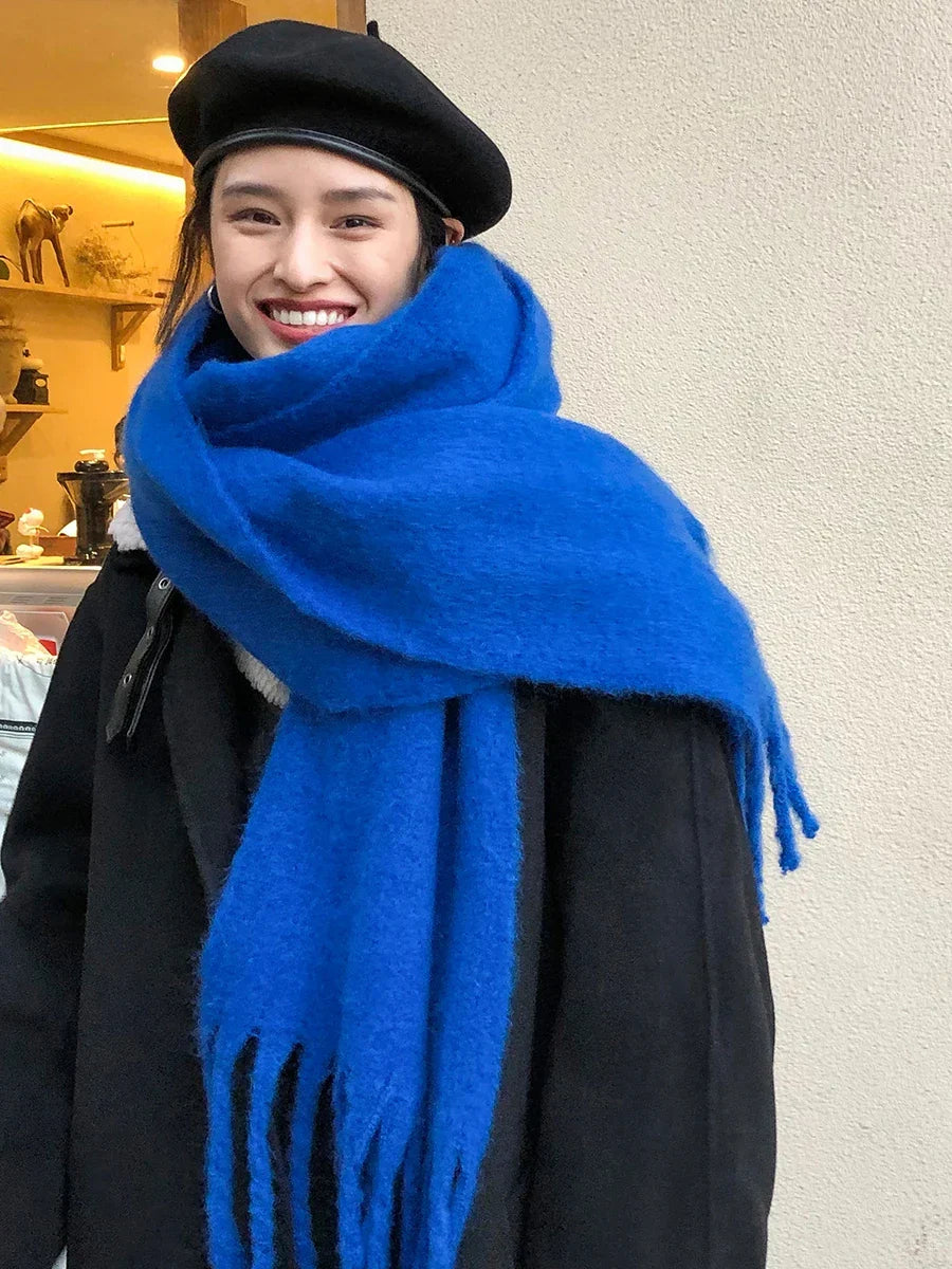 Women's Fringed Pashmina Scarf – Oversized Winter Wrap in Solid Colors | Thomler