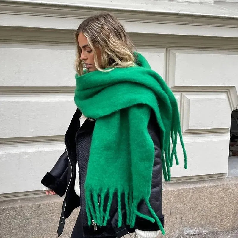 Oversized Fringed Winter Scarf – Thick Cashmere-Blend Pashmina Wrap for Cold Weather | Thomler