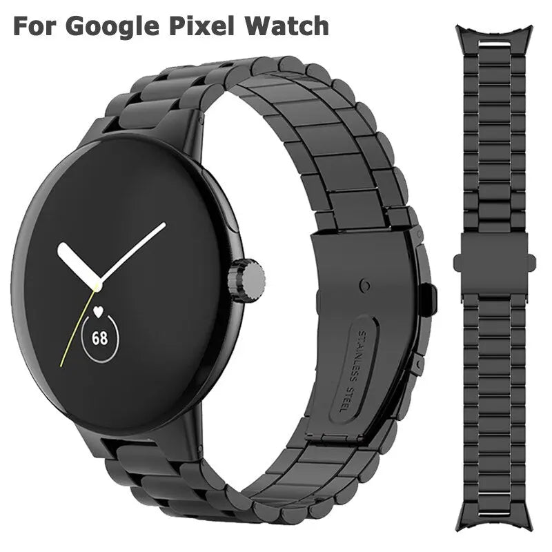 Steel Bracelet-Style Band for Google Pixel Watch & Pixel Watch 2 – Secure Link Design – Compatible with 41mm Case – 8 Finishes – Clasp | Thomler