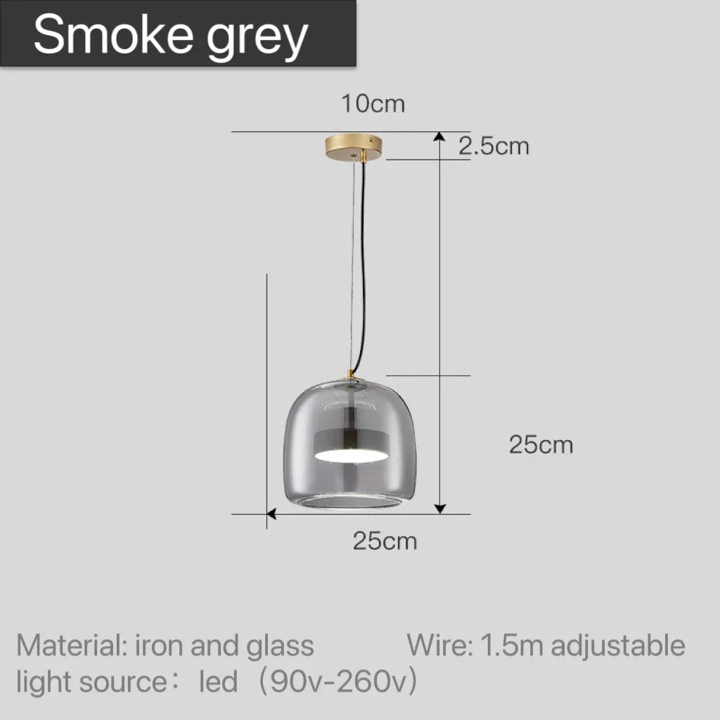 Glass Globe Hanging Fixture Adjustable Ceiling Light for Kitchen Island Dining Room Living Space | Amber Clear Gray in 6 10 or 14 Inch Diame | Thomler