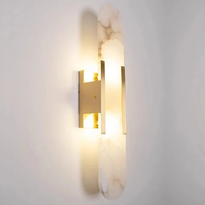Natural Stone & Iron Wall Light Fixture for Bedroom, Hallway & Living Room – Modern Downlight Sconce | Thomler