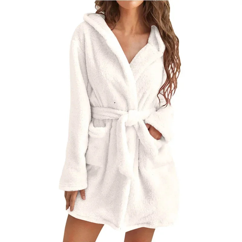 Women's Hooded Cotton Bathrobe with Belt Long Sleeve Spa Wrap for Loungewear Shower Sleepwear Home Comfort | Thomler