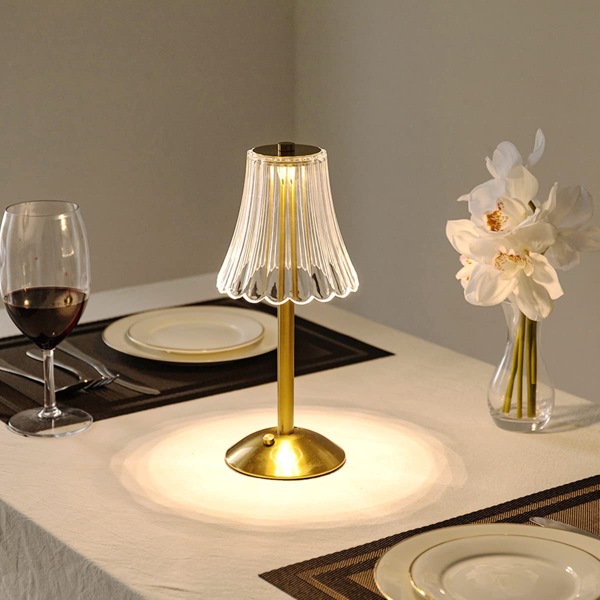 Table Lamp Acrylic Crystal Shade 23.0 cm Gold Bedroom Touch Dimmable USB Rechargeable Bedside Desk Reading Light | Thomler