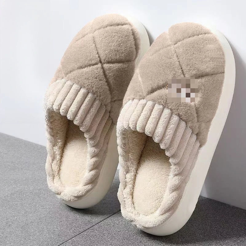 Plush Checkered House Slippers – Cozy Fleece Indoor Footwear with Thick Cushioned Sole for Men & Women | Thomler