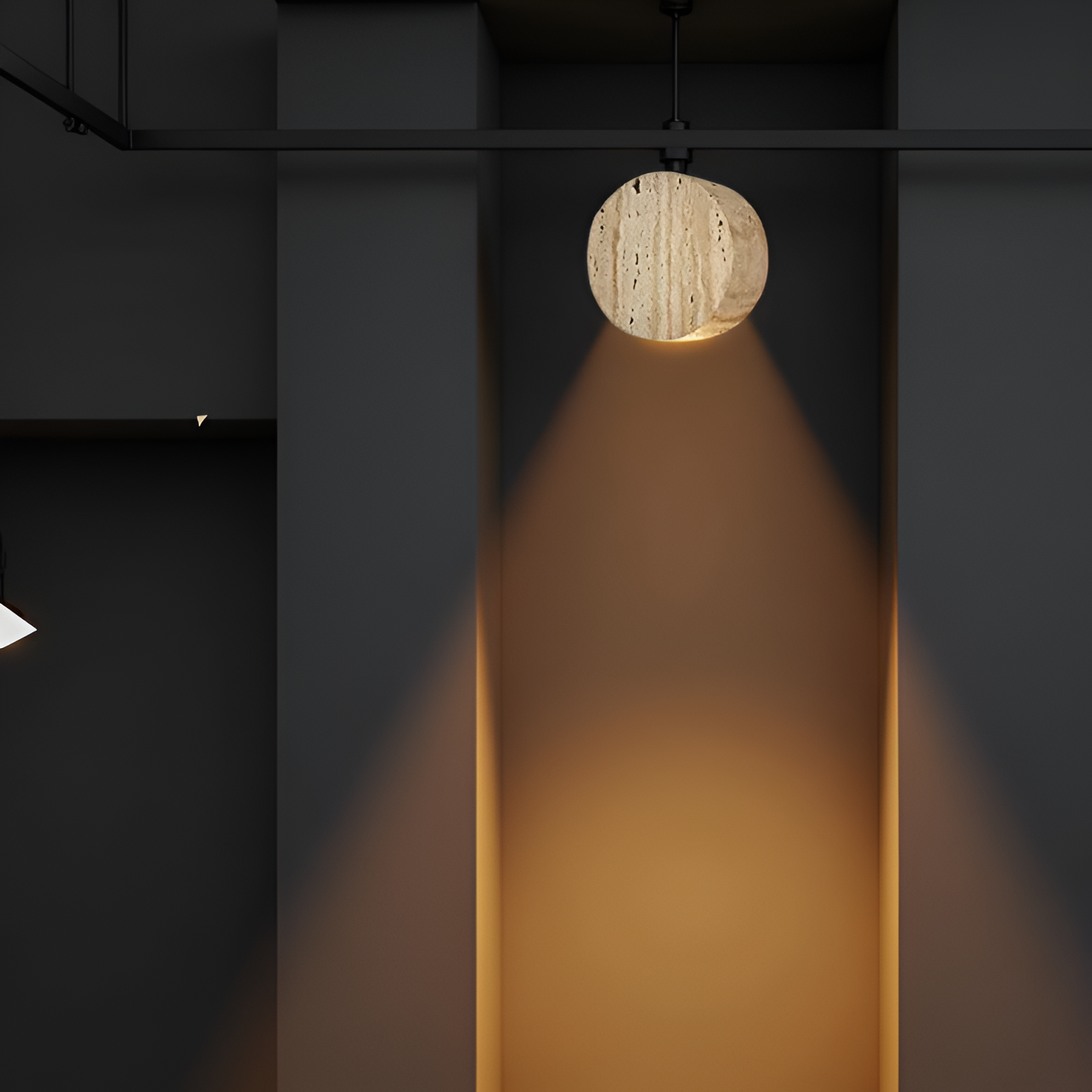 Wall Lamp Travertine Stone 3.9 in Round Frosted Glass Bedroom Hallway Ambient Up Down Light Minimalist Japandi Fixture | Thomler