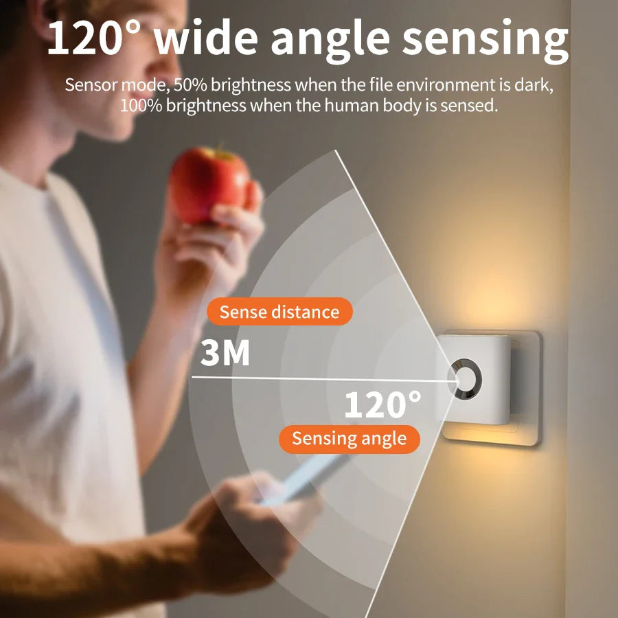 Night Light Plastic 3.0 m Motion Sensor Warm White Hallway Bedroom Plug In LED Wall Lamp Automatic Radar Safety Light | Thomler