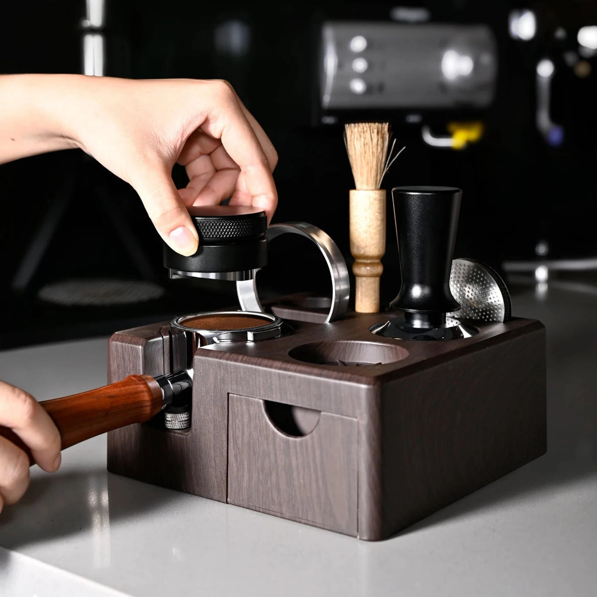 Coffee Tamping Workstation with Tool Organizer & Drawer for Home Espresso Bar Setup | Thomler