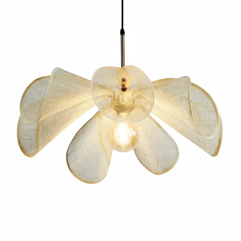 Art Deco Linen Drum Pendant Ceiling Light – Brass Hardware & Adjustable Cord for Dining Room, Living Room & Bedroom | Thomler