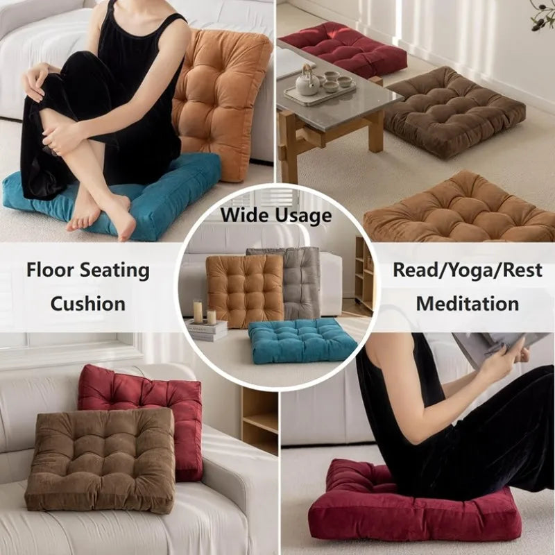 Tufted Square Meditation Cushion 17×17 or 21×21 in Thick Floor Seating Yoga Pillow for Living Room Game Nook Balcony Reading Corner | Thomler