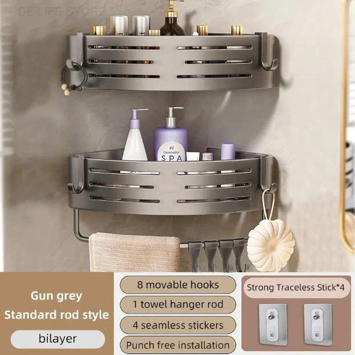 Duscheckregal 2er-Set – Bohrlochfreie Wandmontage mit Haken