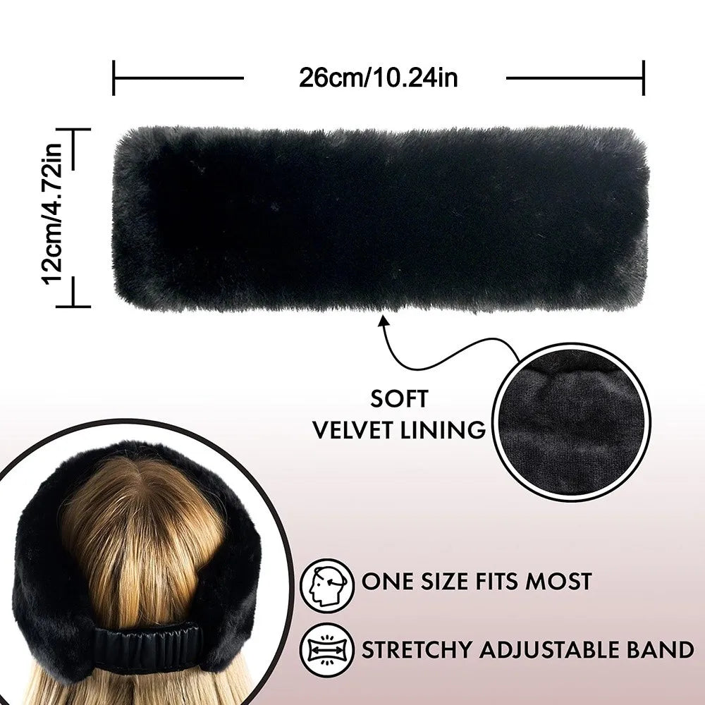 Plush Wide Headband Stretch Faux Fur Hair Band Soft Velvet Solid Color Ear Warmer for Women Everyday Workout Yoga Running | Thomler
