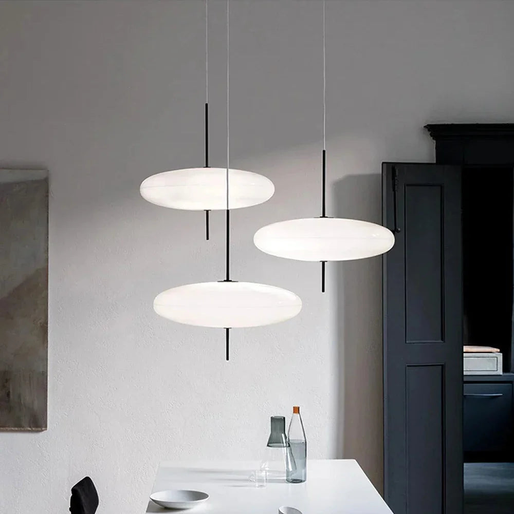 Contemporary Disc Pendant Lamp – Perforated Metal Shade with LED Downlight for Dining Room & Kitchen Island | Thomler