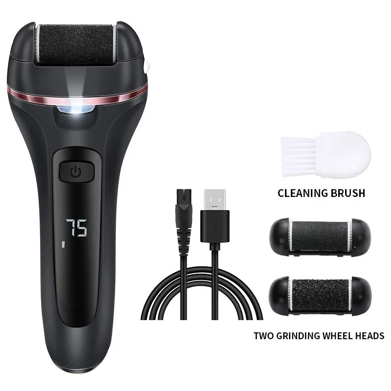 Rechargeable Electric Foot File with LCD Display & LED Light – 3 Roller Heads for Smooth, Callus-Free Feet | Thomler