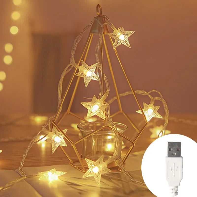 Battery or USB Powered Star Shaped Decorative String Lights for Indoor & Outdoor Spaces – 10 to 80 Bulbs | Thomler