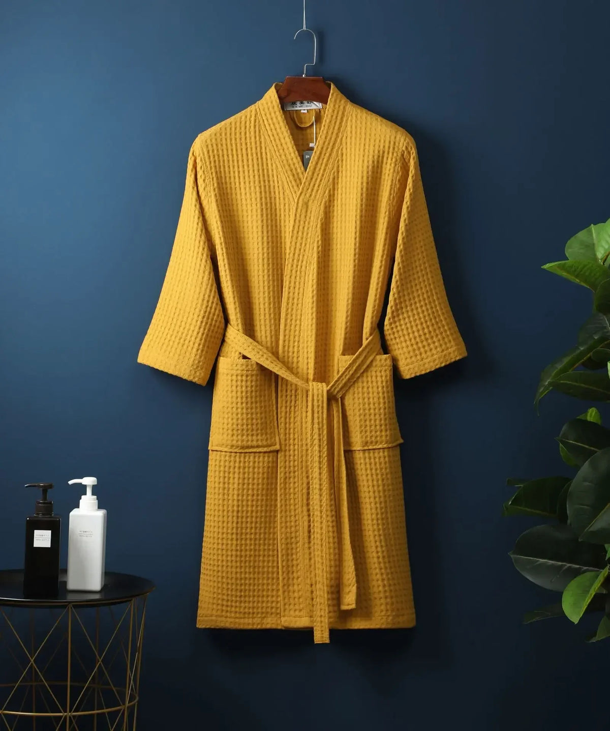Lightweight Cotton Waffle Weave Bathrobe for Women – Mid-Calf Length Spa Robe with Long Sleeves for Spring & Summer | Thomler