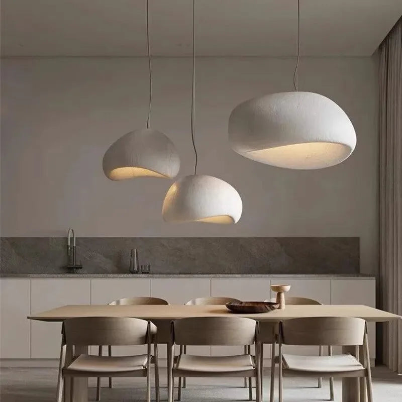 Stone-Look Dome Pendant Light Fixture in White & Gray – Organic Textured Ceiling Light for Kitchen Island Dining Room Bedroom – Modern Scand | Thomler