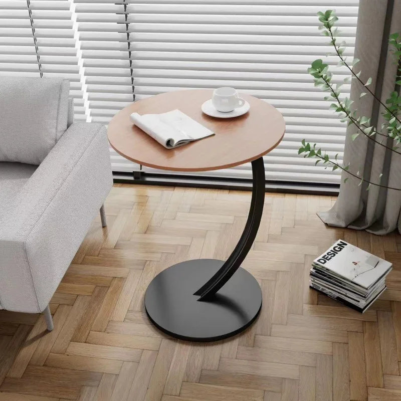 Circular Side Table with Wood Top & Metal Base – Space-Saving Accent for Living Room & Bedroom | Thomler