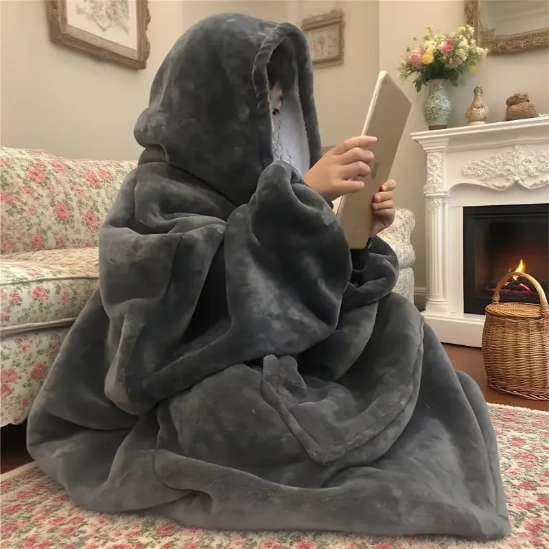 Oversized Wearable Blanket Hoodie with Kangaroo Pocket – Plush Reversible Throw Sweatshirt for Lounging, Couch, Bed & TV | Thomler