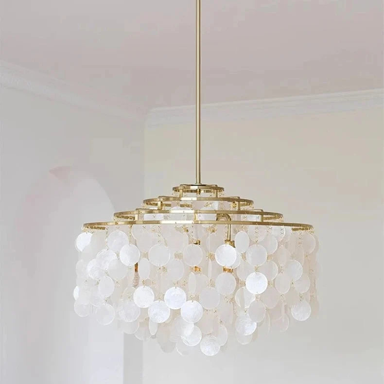 Tiered Oceanic Shell Disc Pendant with LED Illumination – Cascading Statement Fixture for High Ceilings | Thomler