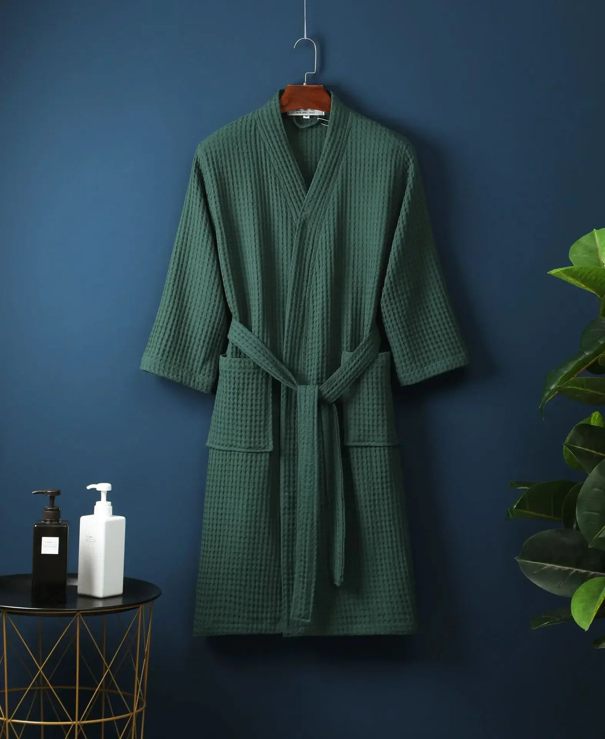 Lightweight Cotton Waffle Weave Bathrobe for Women – Mid-Calf Length Spa Robe with Long Sleeves for Spring & Summer | Thomler