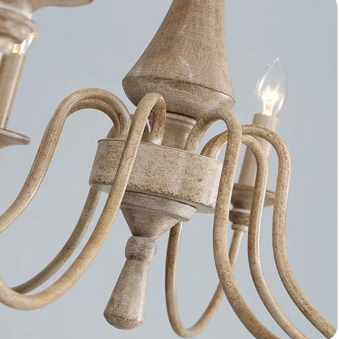 Carved Timber Column Chandelier with Candelabra Arms – 5 to 8 Lights for Farmhouse Dining Room or Entryway | Thomler