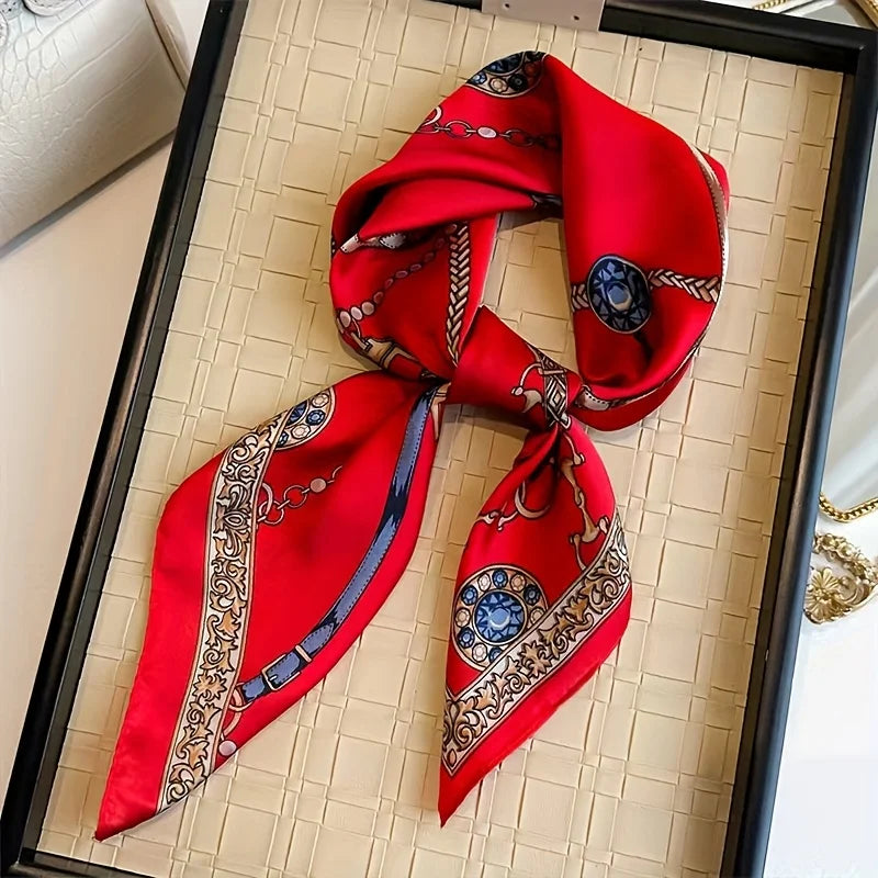 Printed Satin Square Neckerchief for Women 27.5×27.5 in Versatile Head Wrap Neck Tie Hair Ribbon Fashion Accessory | Thomler