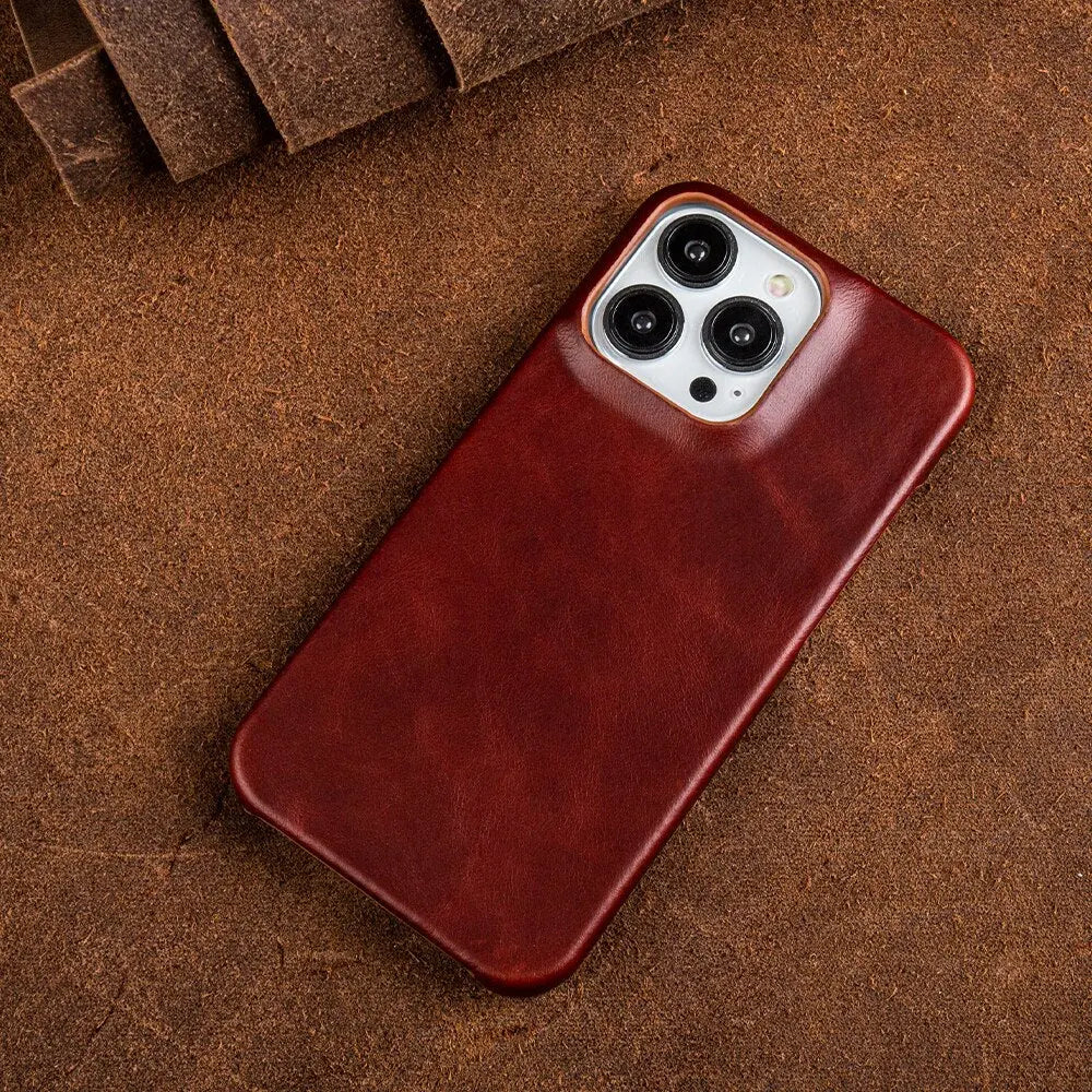 Handcrafted Full-Grain Cowhide iPhone Case – Shock-Absorbing Edge Protection with Raised Camera Lip and Port Precision | Thomler