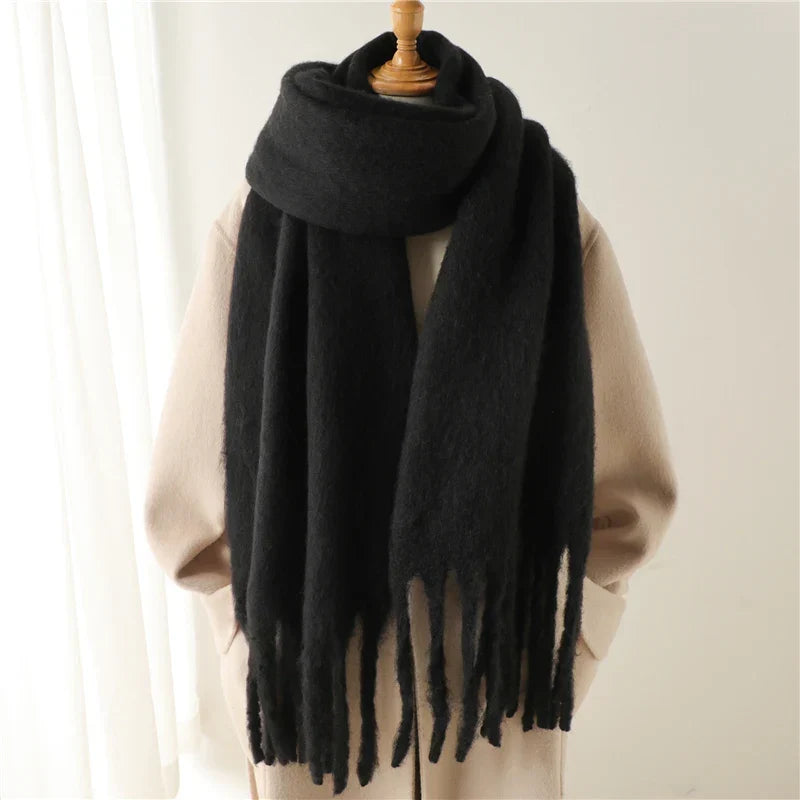 Oversized Cashmere-Feel Winter Scarf with Tassel Trim – Cozy Wrap for Cold Weather, Soft Knit Shawl for Fall & Winter, Stylish Fringed | Thomler