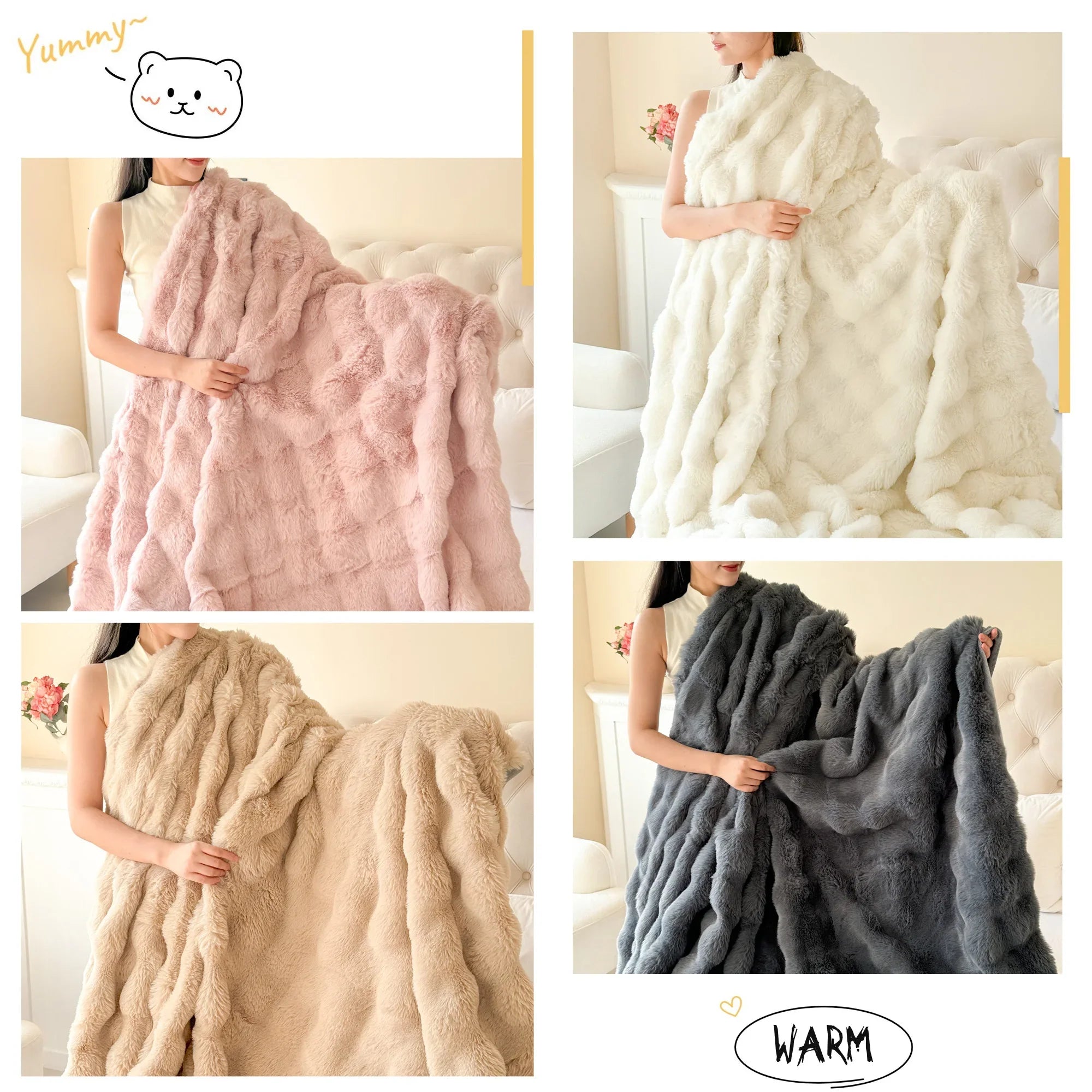 Double-Layer Plush Throw Blanket – Ultra-Soft Faux Rabbit Fur – Versatile for Couch, Bed, Picnic & Office | Thomler