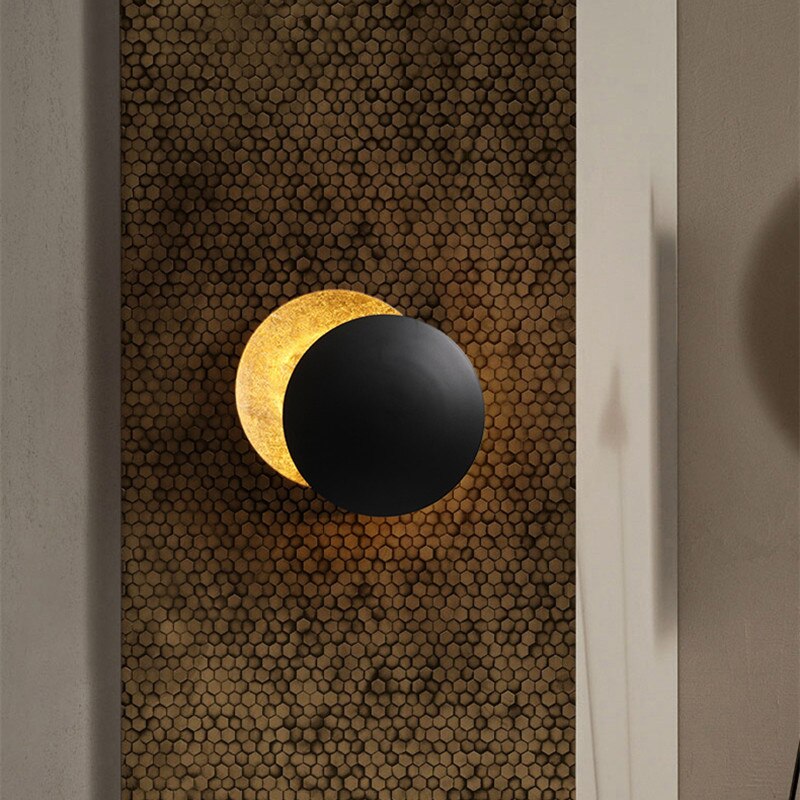 Modern Eclipse Shadow Wall Sconce LED Light White Gold Copper Black Indoor Ambient Lighting for Living Room Bedroom Hallway Reading Nook | Thomler
